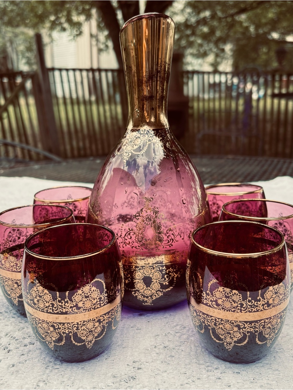 Murano Purple and Gold Glass Decanter Set - 7 Pieces plus a vase